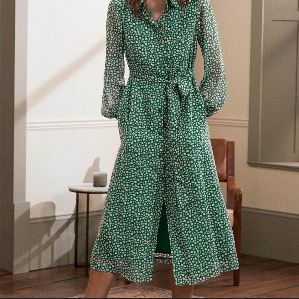 Boden - Abigail Midi Shirt Dress Palm Leaf in Green - Brand New - 6